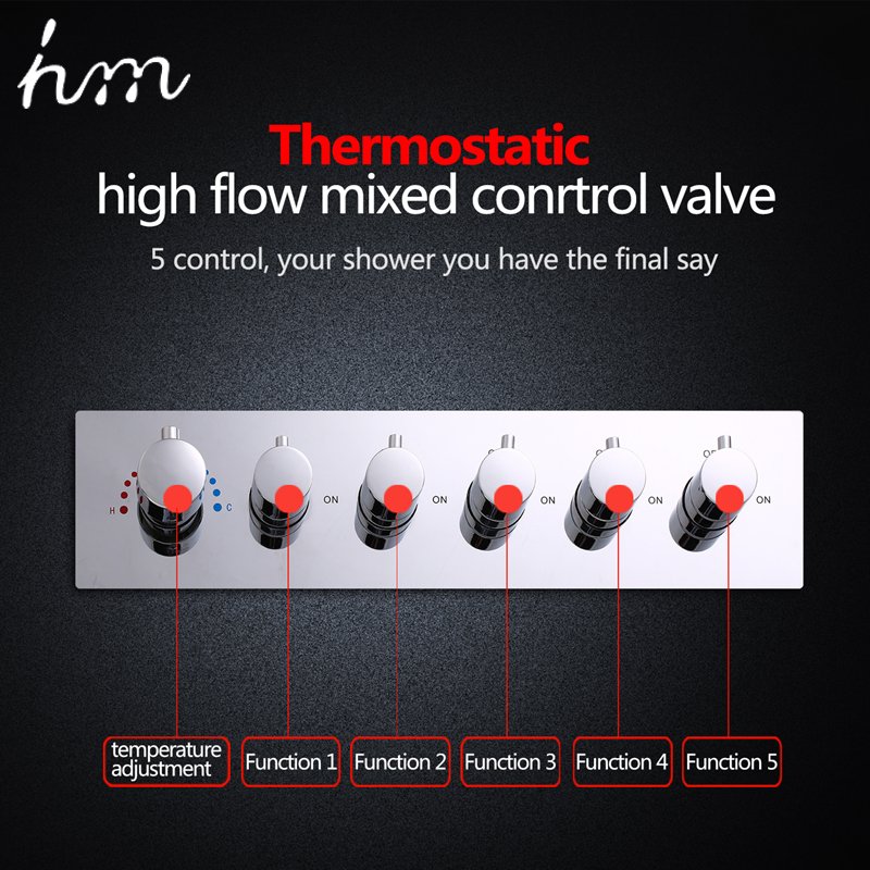 Concealed Rain Shower Set Thermostatic High Flow Multifunction LED Shower Faucets Mist Spray Waterfall Massage Bathroom Fixture