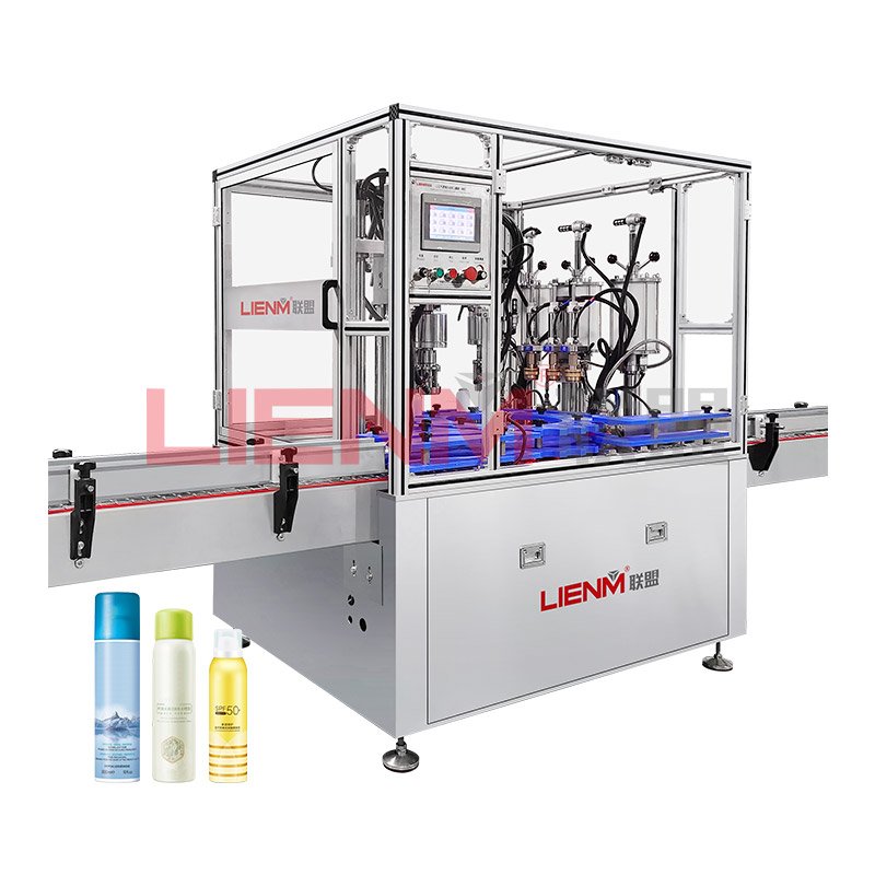 High Efficiency Bag On Valve Aerosol Filling Machine 3 Heads Deodorant Aerosol Filling Machine Spray Paint