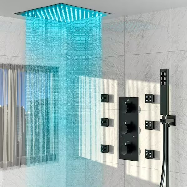 LED Thermostatic Shower Faucet System Bath Sets Bath Hand Shower Faucets Thermostatic Rainfall Shower Mixer System