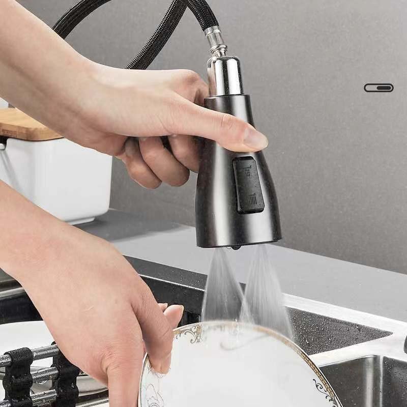 Waterfall Spout Black Ceramic Cartridge Bathroom Wash Taps Accessory Basin Tap Pullout Kitchen Faucet