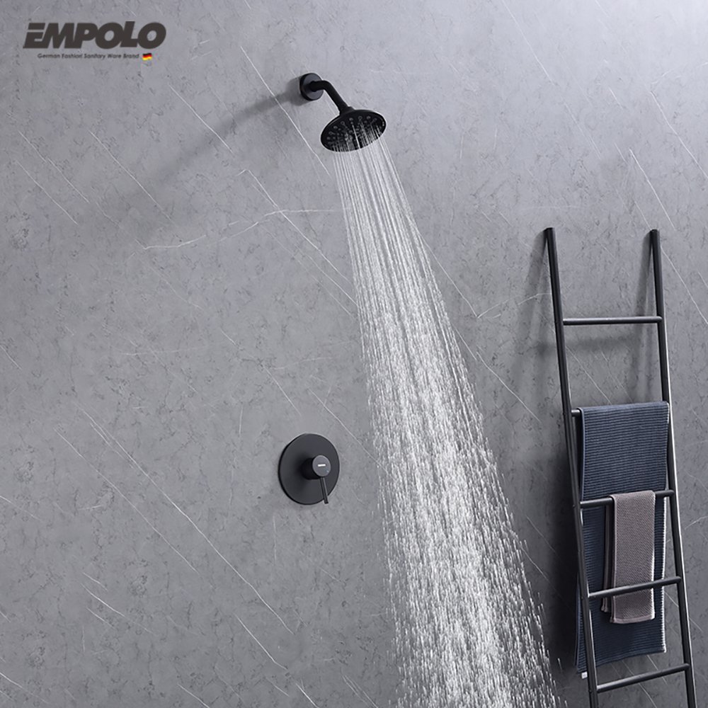 Empolo cUPC Modern Black In Wall Mounted Shower Head Rain Bath Mixer Bathroom Shower Faucet Set