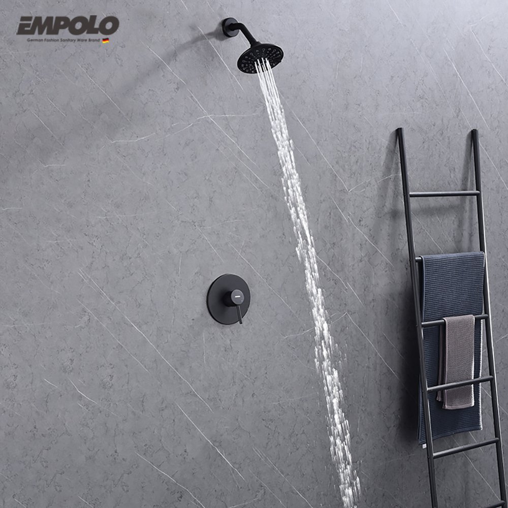 Empolo cUPC Modern Black In Wall Mounted Shower Head Rain Bath Mixer Bathroom Shower Faucet Set