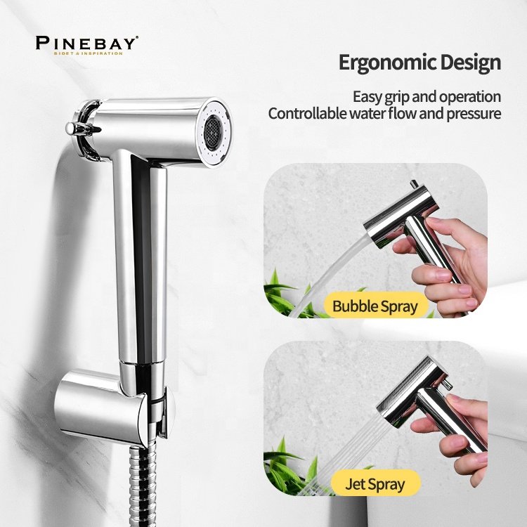 PINEBAY Classic Style Bidet Sprayer for Toilet ABS Plastic Bathroom Set Shattaf shower Set System Spray Handheld Bidet