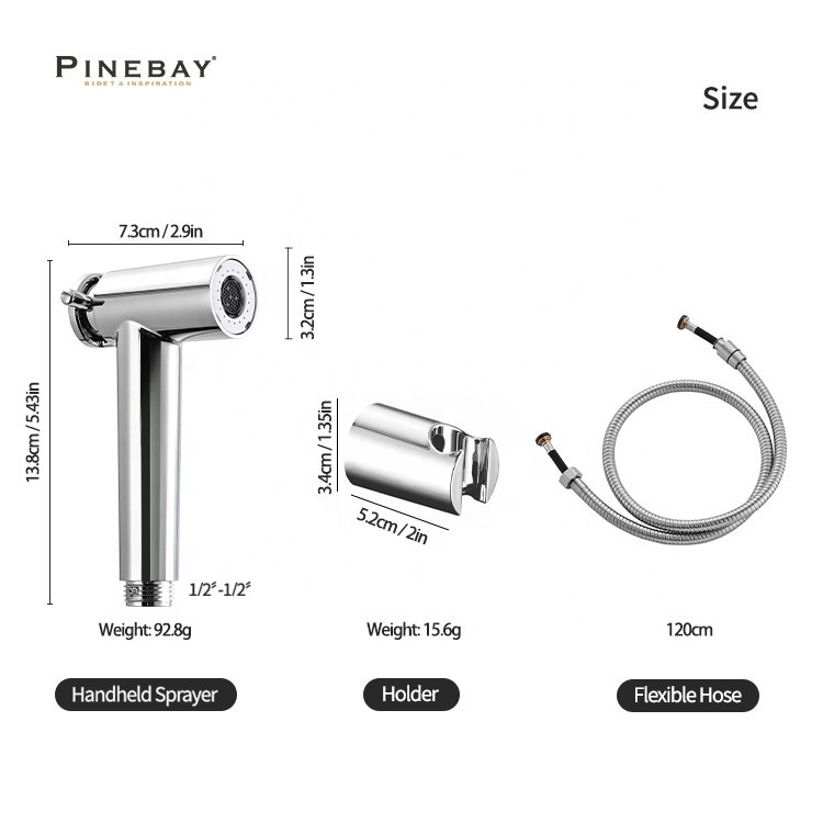 PINEBAY Classic Style Bidet Sprayer for Toilet ABS Plastic Bathroom Set Shattaf shower Set System Spray Handheld Bidet