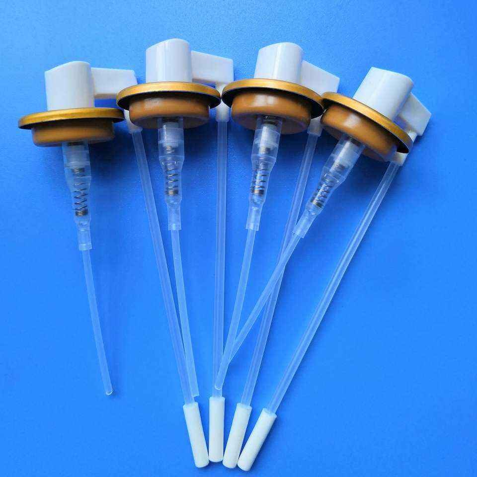 Aerosol valve nasal spray pump with different actuator and plastic cap for medical spray production