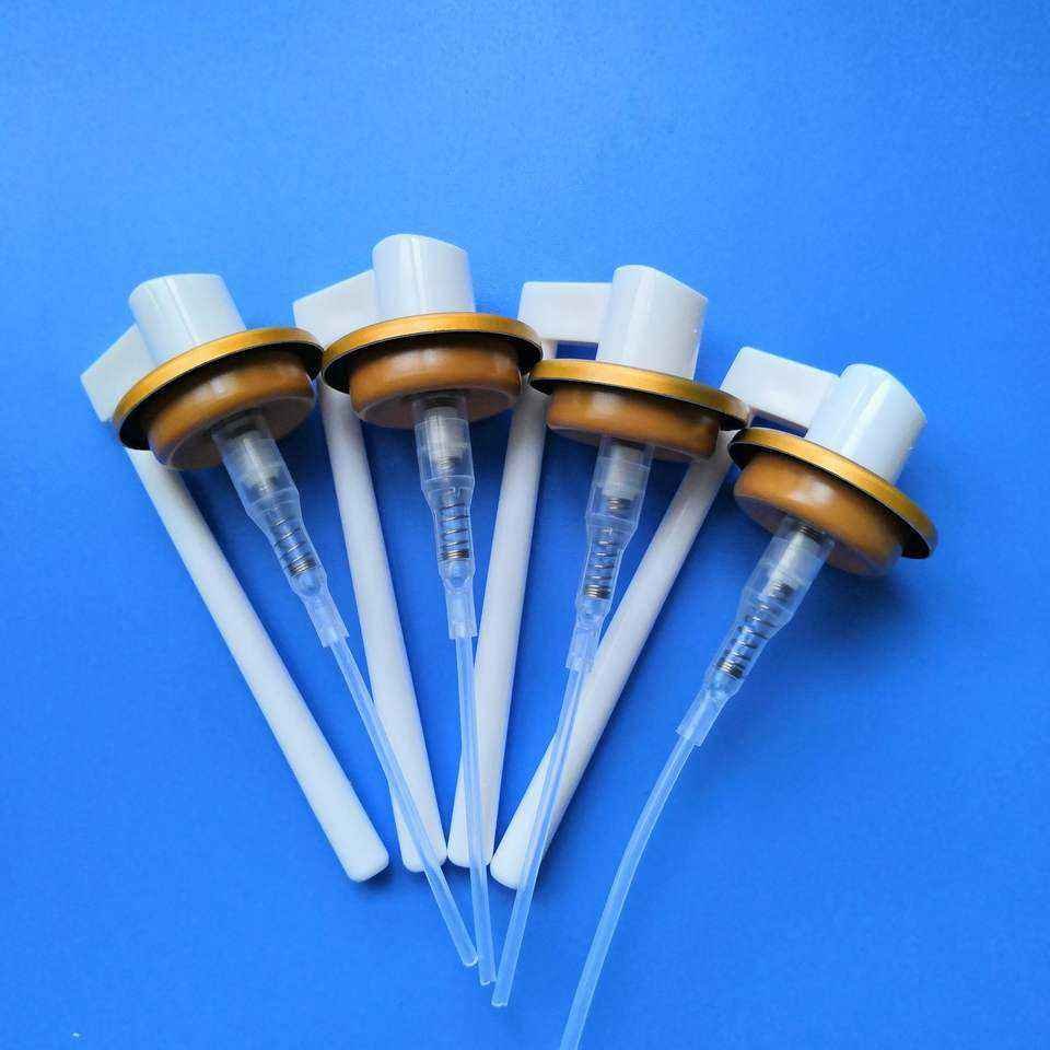 Aerosol valve nasal spray pump with different actuator and plastic cap for medical spray production