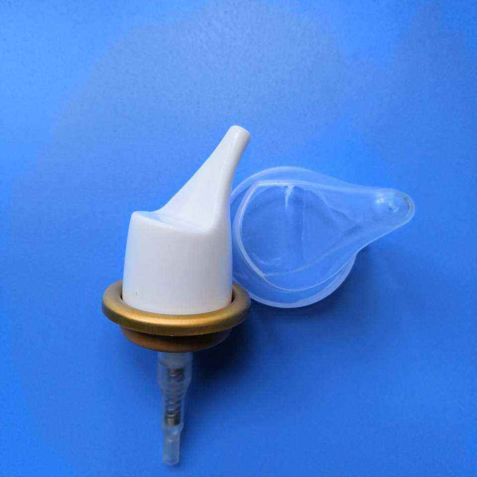 Aerosol valve nasal spray pump with different actuator and plastic cap for medical spray production