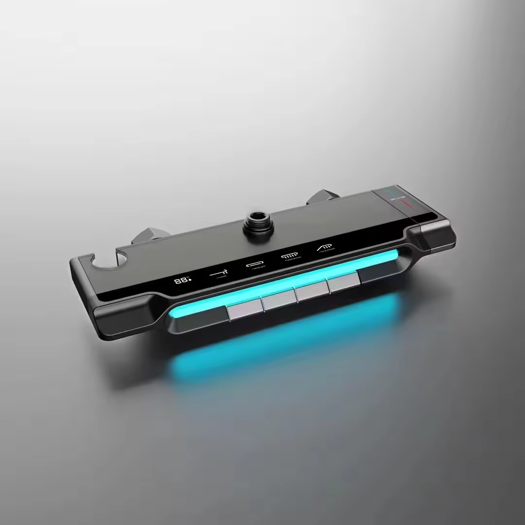 Modern Design 5-Function Digital Display Gun Gray Bidet Button Control Complete Rain Brass Shower Suit Hotel Ceramic Valve Spray