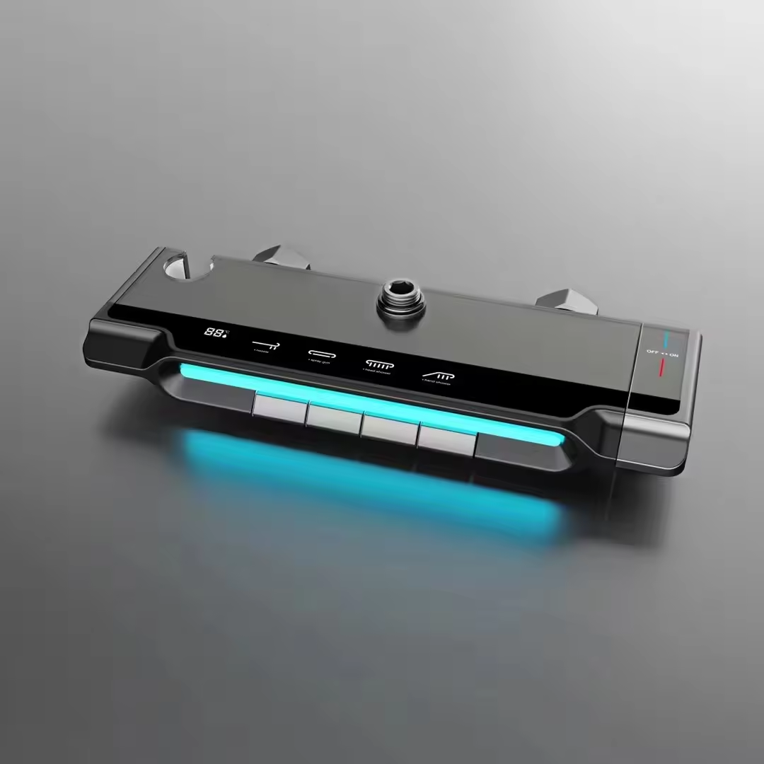 Modern Design 5-Function Digital Display Gun Gray Bidet Button Control Complete Rain Brass Shower Suit Hotel Ceramic Valve Spray