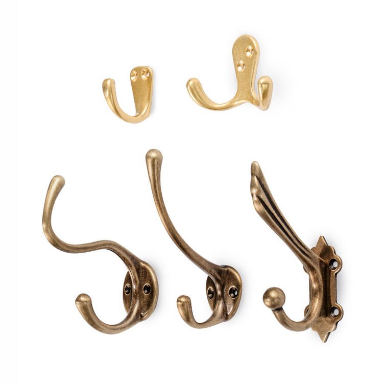 Factory Wholesale Custom Modern Classic Antique Metal Golden Solid Brass Mounted 2 Double J Key Rack Coat And Hat Hook For Wall