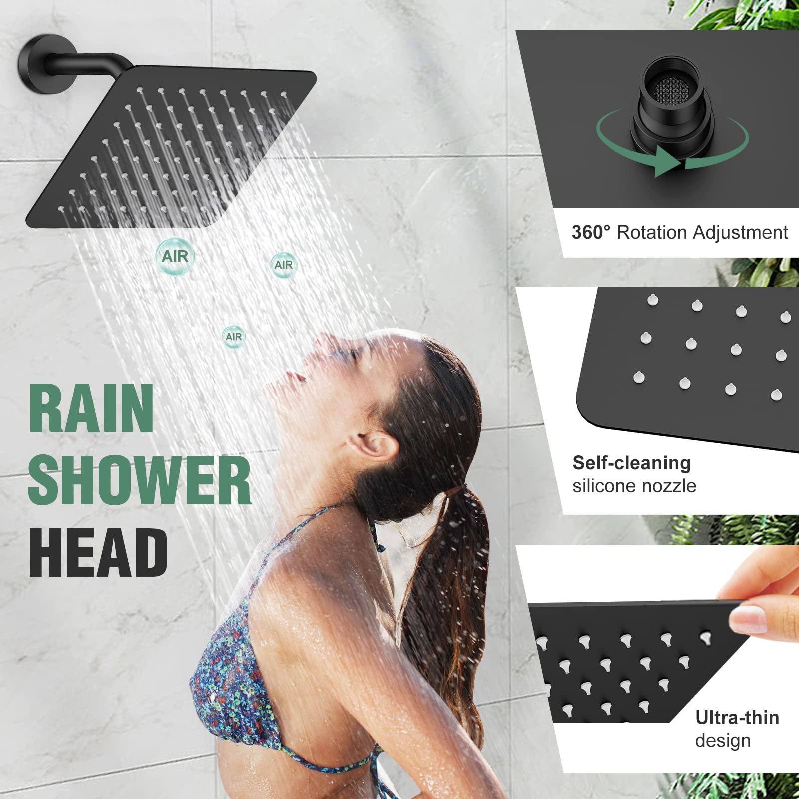 Matte Black 8 Inch Wall Mounted Rain Shower Head with Handheld Spray Shower Bath Valve and Trim