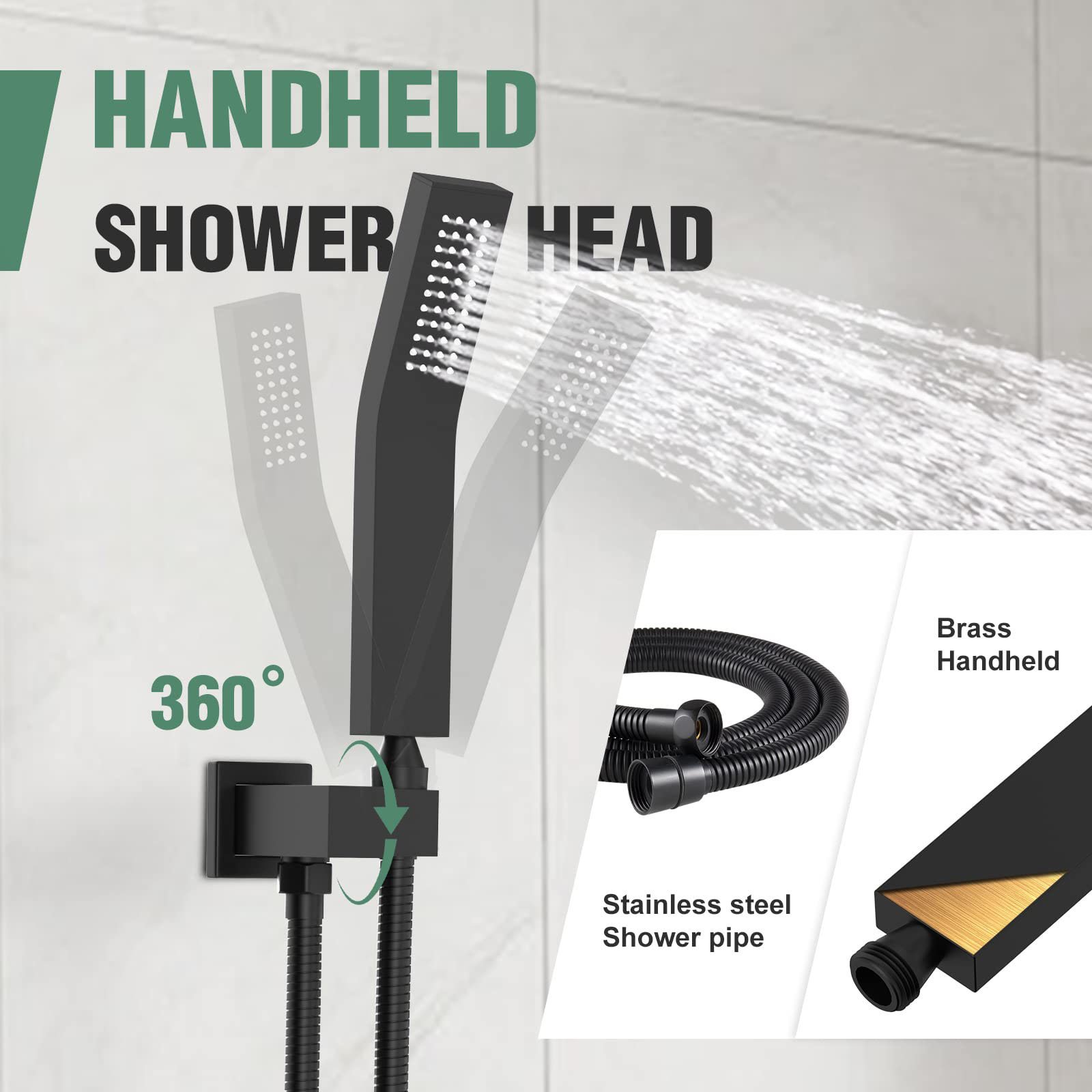Matte Black 8 Inch Wall Mounted Rain Shower Head with Handheld Spray Shower Bath Valve and Trim