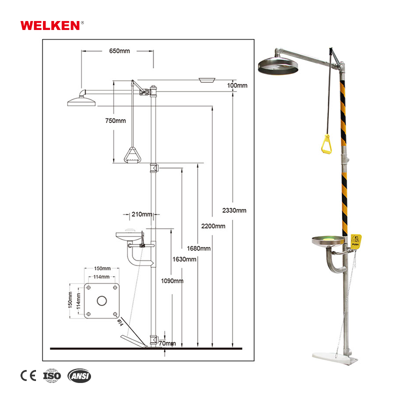 China High Quality Stainless Steel Safety Emergency Shower Eye Wash Combination Eyewash station with foot control
