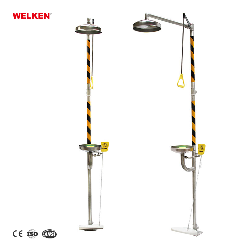 China High Quality Stainless Steel Safety Emergency Shower Eye Wash Combination Eyewash station with foot control