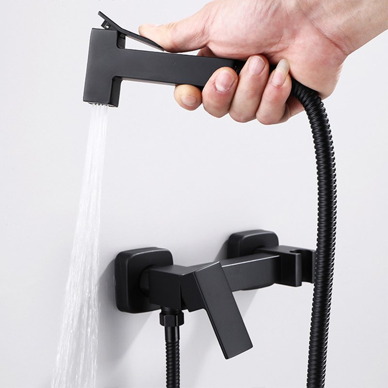 Hot Cold Water Black Shattaf Bidet Sprayer With Tap For Toilet Bathroom Wall Mounted Toliet Bidet Mixer Faucet Spray