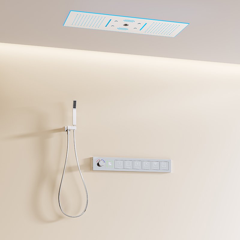 Luxurious 5 Function Brushed Gold Shower Faucet LED Thermostatic Shower Set