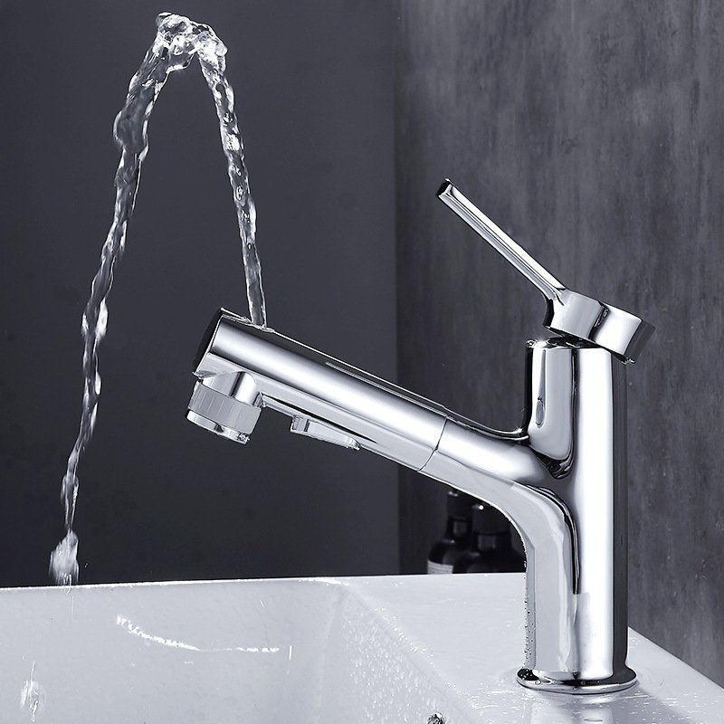 Aquaphase Dual Spray Mode Brass Bathroom Faucet Single-Hole Design with Pull-Out Sprayer and Stainless Steel Valve Core