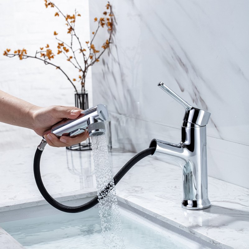 Aquaphase Dual Spray Mode Brass Bathroom Faucet Single-Hole Design with Pull-Out Sprayer and Stainless Steel Valve Core