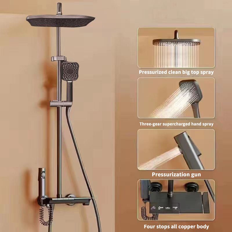 New Trend LED Bathroom Digital Temperature Display Shower Mixer Piano Shower Set With Ambient Light Shower System