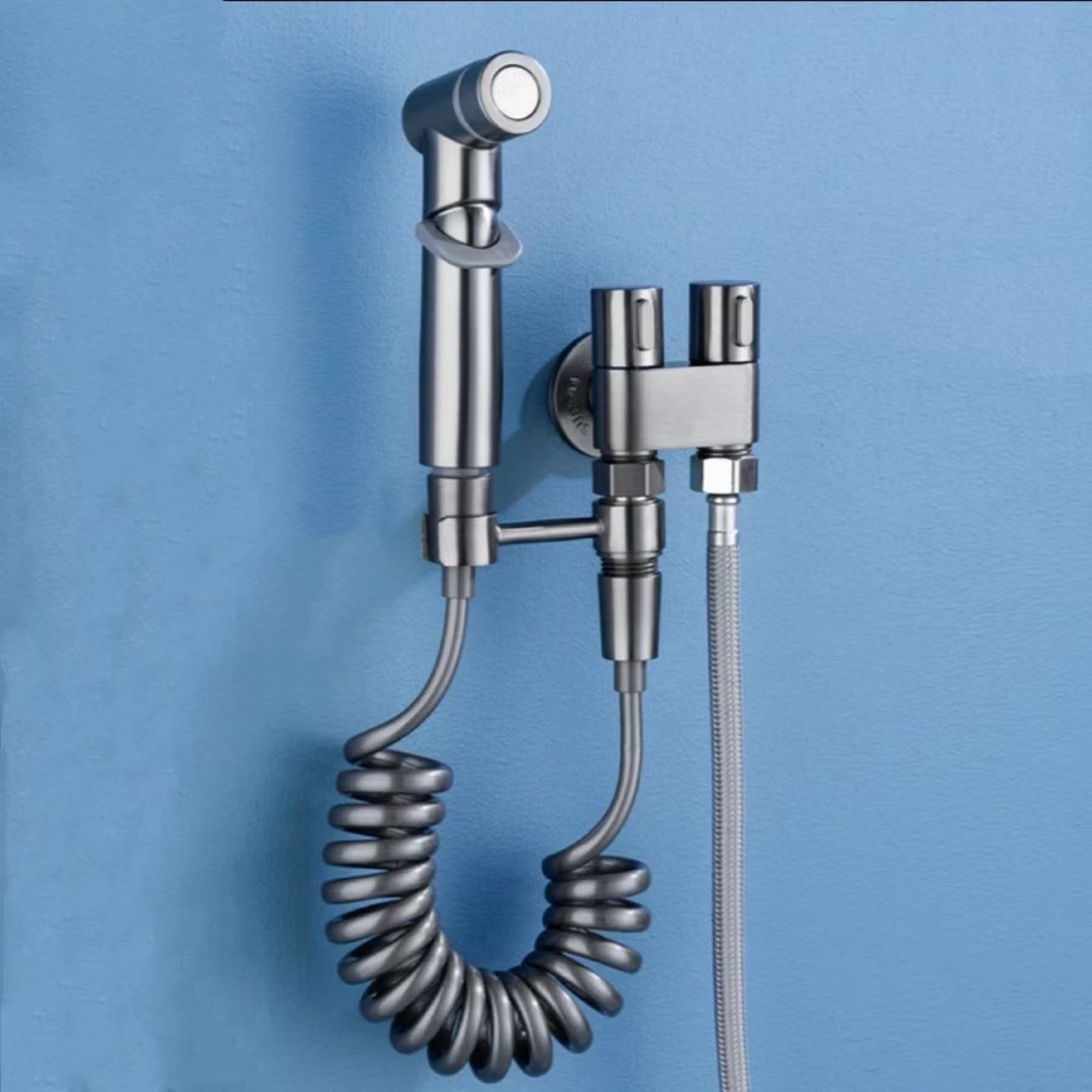 High Quality Stainless Steel Gun grey One In Two Out Double Control Angle Valve 2 m Telescopic Tube Pressure ABS Spray Gun Set