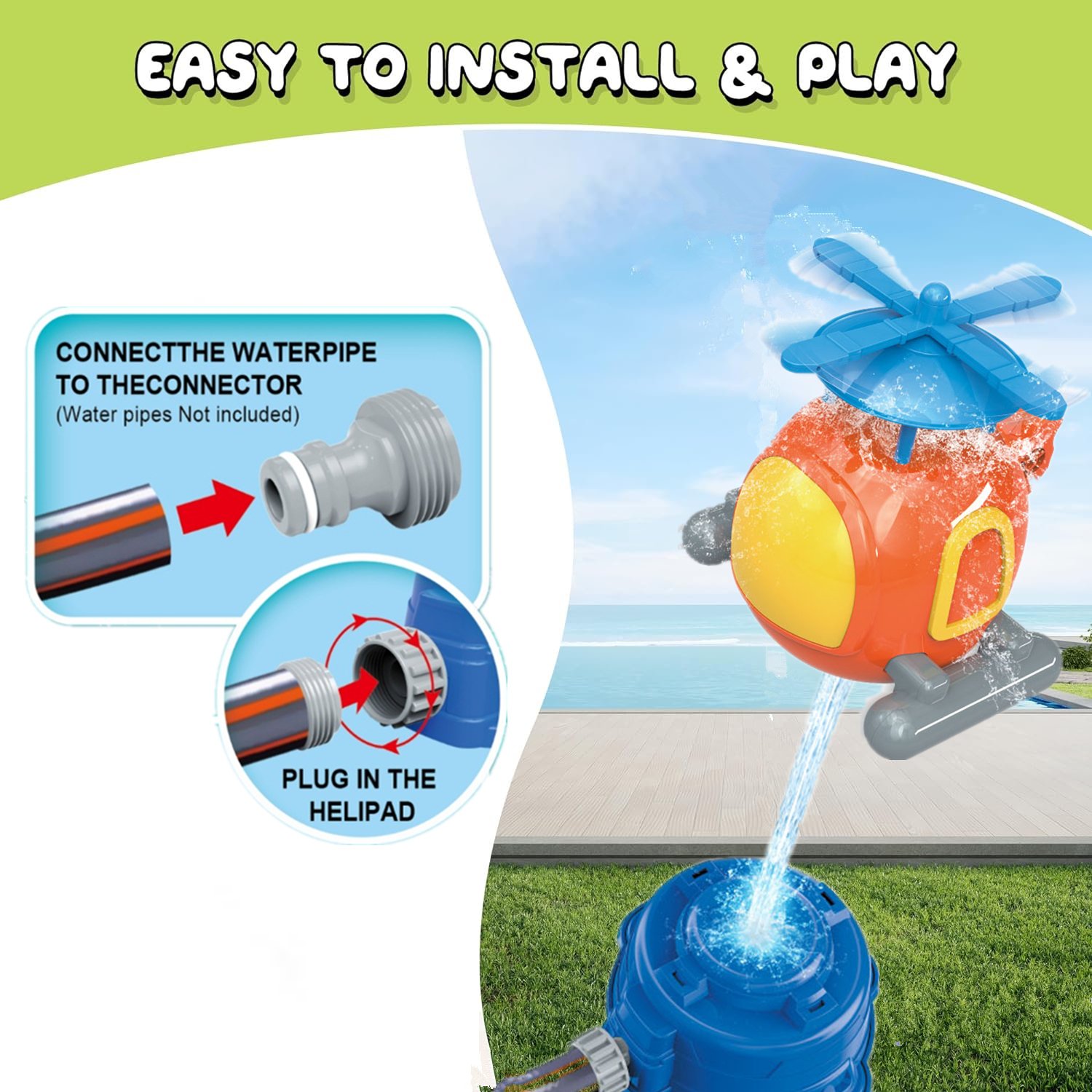 Outdoor Lift Off Water Splash Ejector Valve Controller Spray Toy Kids Summer Garden Backyard Rocket Launcher Water Sprinkler Toy