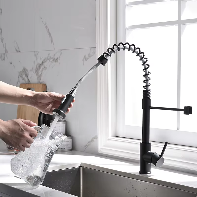 High Brushed Nickel Pull Down Kitchen Faucet Stainless Steel Single Handle Pull Down Sprayer Kitchen Sink Faucet Mixer Water Tap