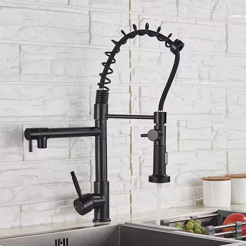 High Brushed Nickel Pull Down Kitchen Faucet Stainless Steel Single Handle Pull Down Sprayer Kitchen Sink Faucet Mixer Water Tap