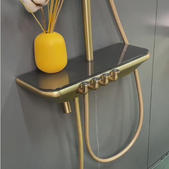 Olife Banos new design bathroom thermostat gold gunmetal white color led light big shelf piano key shower faucet system set