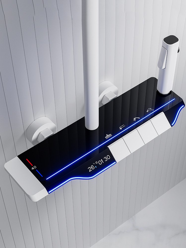 2024 New Atmosphere Lamp Shower System Piano Key Bathtub Waterfall Faucet Sets Bathroom Temperature Brass Rain Shower Set