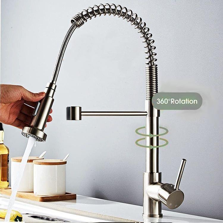 HUAGAO Modern Single-Hole Stainless Steel Kitchen Sink Multifunctional Pull-Out Valve Flexible Gourmet Copper Color Modern