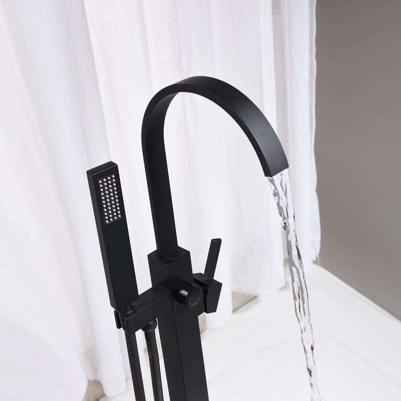 Modern design matt black floor standing hot and cold bathtub faucet