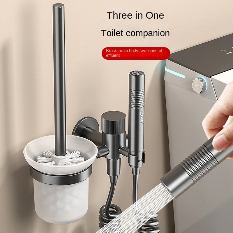 Toilet Angle Valve Copper Booster Three-In-One Accessory High Pressure Bathroom Sprayer Bidet With Spray Gun
