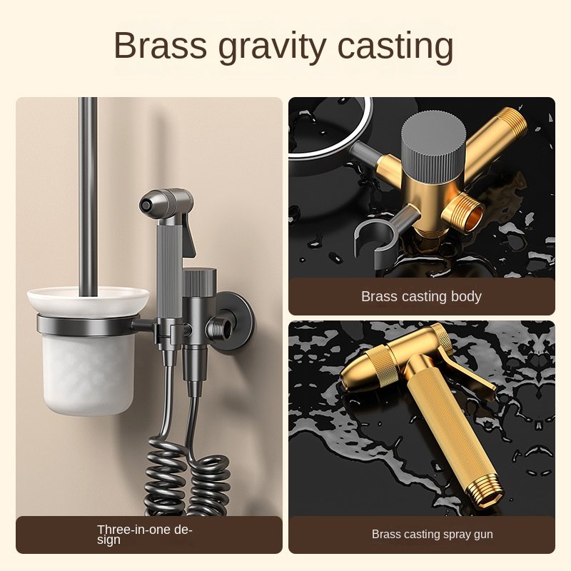 Toilet Angle Valve Copper Booster Three-In-One Accessory High Pressure Bathroom Sprayer Bidet With Spray Gun