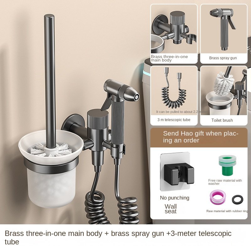 Toilet Angle Valve Copper Booster Three-In-One Accessory High Pressure Bathroom Sprayer Bidet With Spray Gun