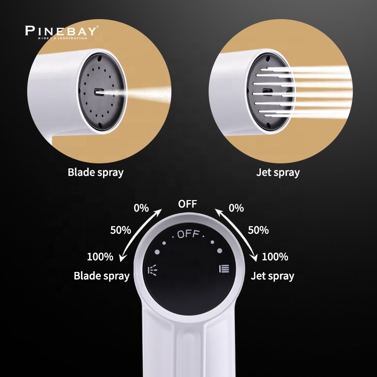 PINEBAY White Color ABS Shattaf Set High Pressure Toilet Kit with PVC Hose and Holder Bidet Sprayer for bathroom
