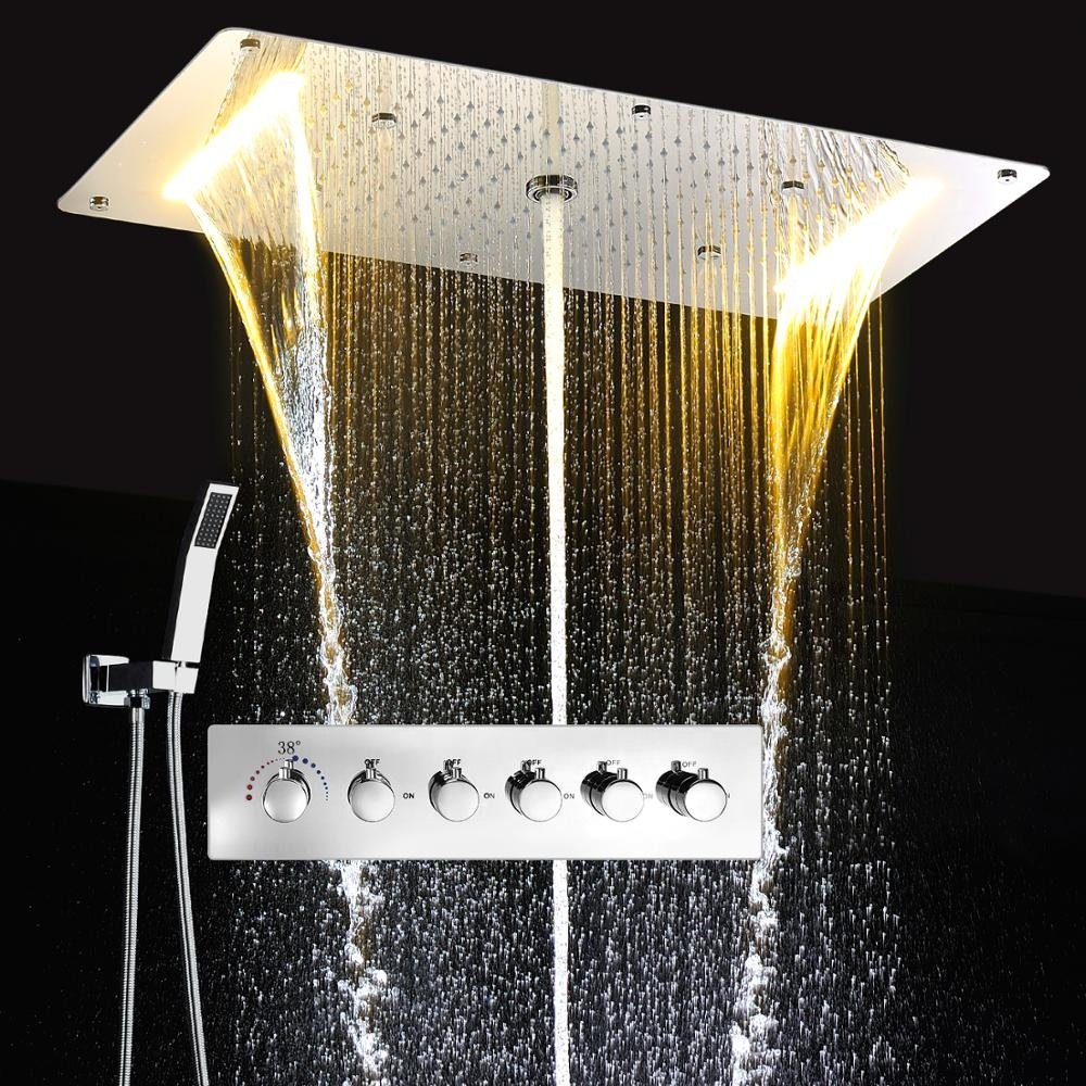 Newly Design Contemporary Style LED Thermostatic Shower Head Set Multi Function SPA Massage Shower Panel Faucet
