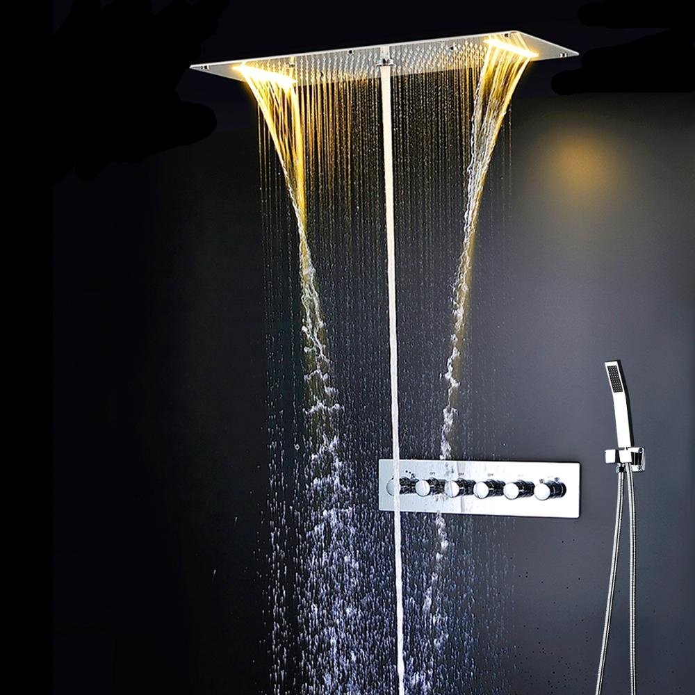Newly Design Contemporary Style LED Thermostatic Shower Head Set Multi Function SPA Massage Shower Panel Faucet