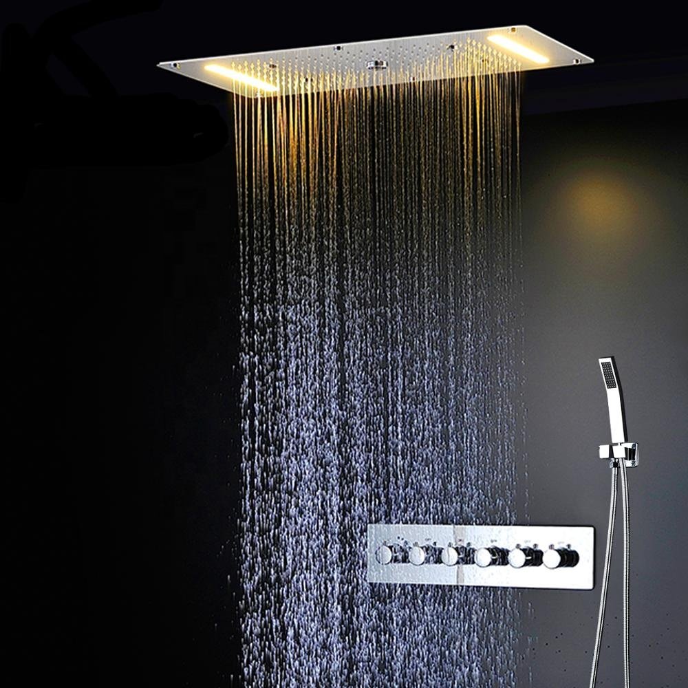 Newly Design Contemporary Style LED Thermostatic Shower Head Set Multi Function SPA Massage Shower Panel Faucet