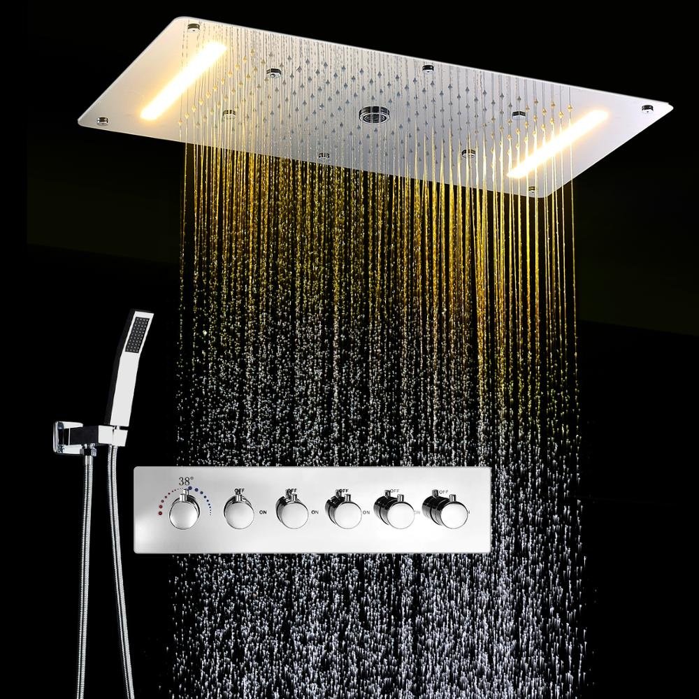 Newly Design Contemporary Style LED Thermostatic Shower Head Set Multi Function SPA Massage Shower Panel Faucet