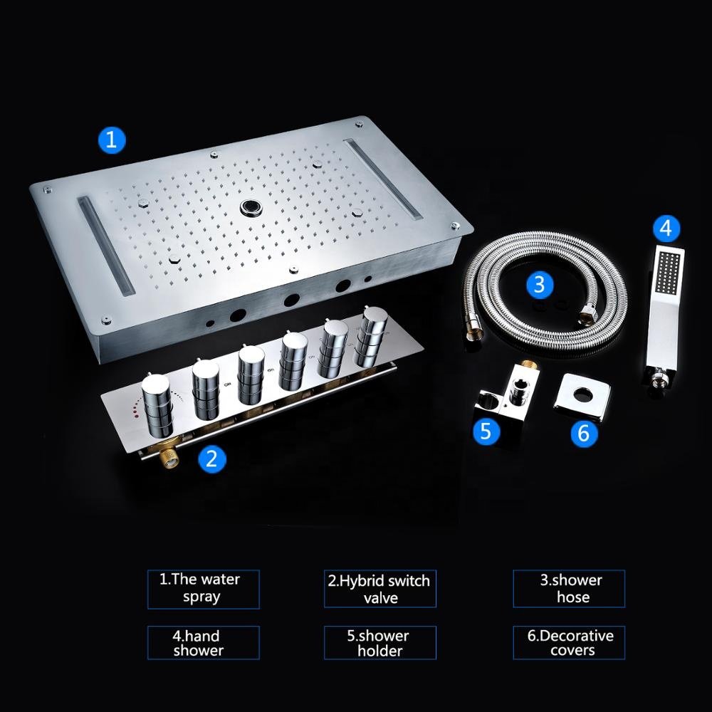 Newly Design Contemporary Style LED Thermostatic Shower Head Set Multi Function SPA Massage Shower Panel Faucet
