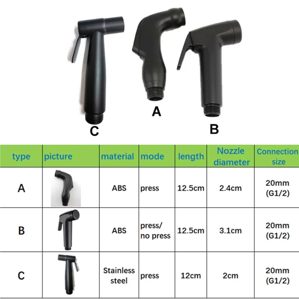 Matt Black Series Bathroom Accessories Toilet Faucet Spray Gun Sprayer Shower Head Handheld Water Tap Valve Bidet Hose Holder