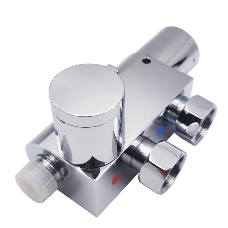 NBYT-86005 Ultra Vertical Minimalist Bar Shower Valve Dual Handle Ceramic Thermostatic Rain Spray Pattern Chrome Brass Polished