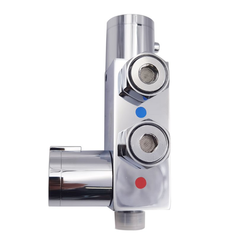 NBYT-86005 Ultra Vertical Minimalist Bar Shower Valve Dual Handle Ceramic Thermostatic Rain Spray Pattern Chrome Brass Polished