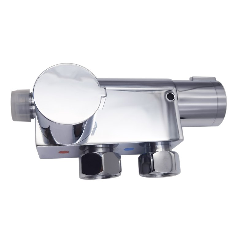 NBYT-86005 Ultra Vertical Minimalist Bar Shower Valve Dual Handle Ceramic Thermostatic Rain Spray Pattern Chrome Brass Polished