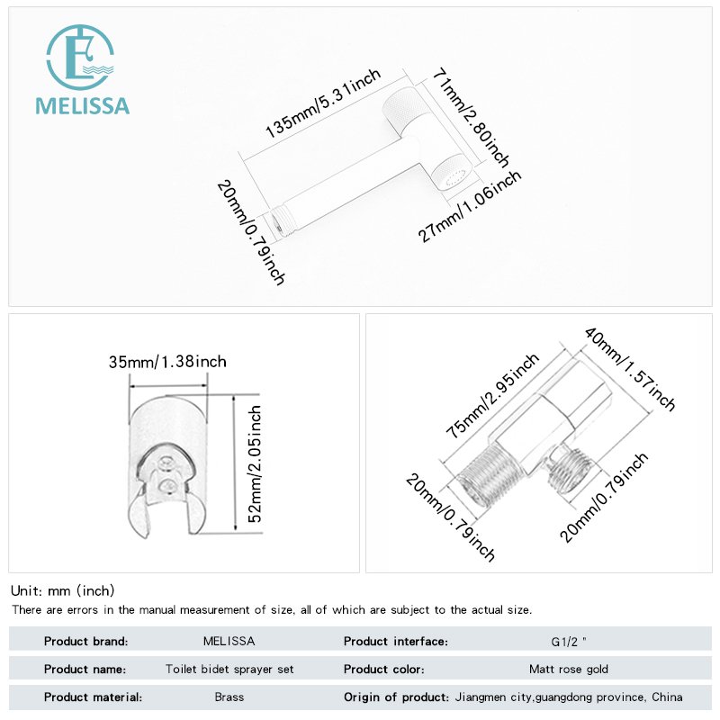 Melissa Modern Brass Bathroom Brushed gay toilet bidet spray shattaf set Handheld shower Angle Valve