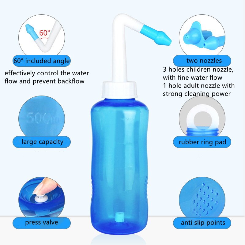 Plastic 300/500ml Nose Cleaner Manual Valve Nasal Irrigator Neti Pot Nasal Rinse Bottle