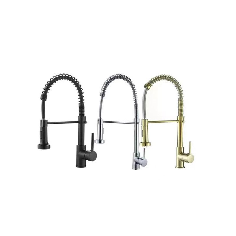 Modern Single-Handle Spring-Pull Blackened Kitchen Faucet Deck Mounted with Ceramic Valve Core & Sink Includes Mixer Cover Plate