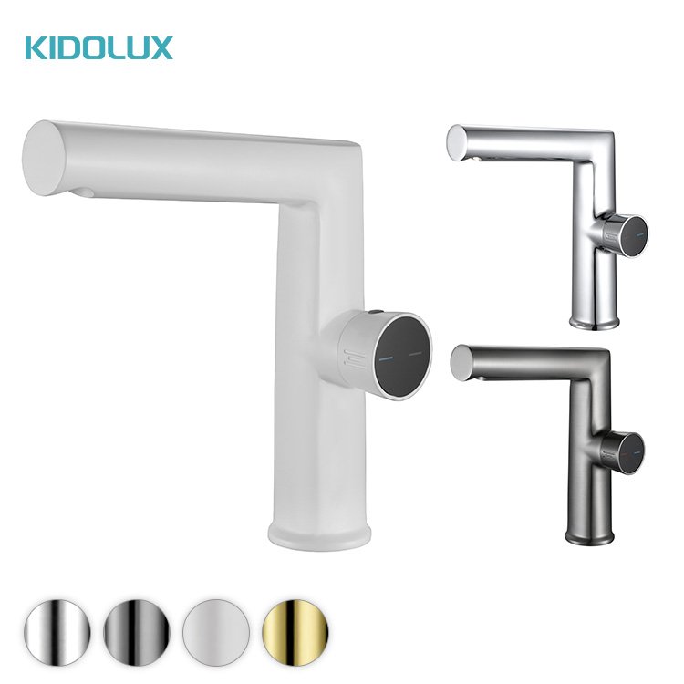 Kidolux White Deck Mounted Hot And Cold Single Handle Lever Sink Sanitary Ware Bathroom Tap Water Wash Basin Faucet Mixer