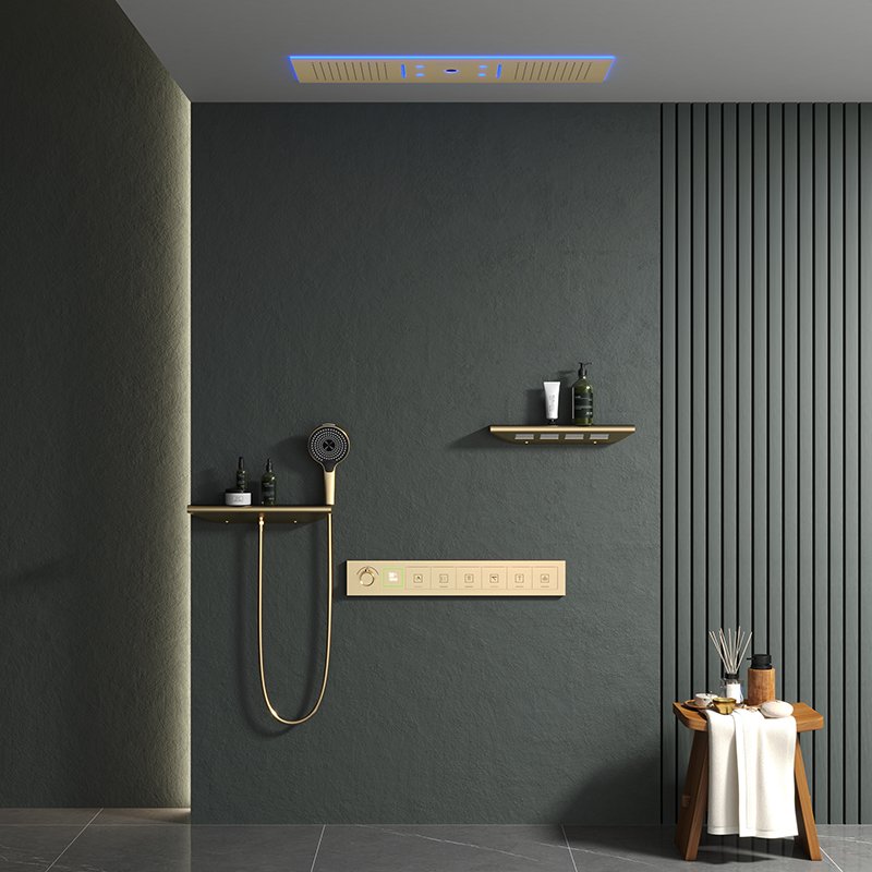 Modern multifunctional thermostatic shower set 30*90cm big size music led rainfall shower with handshower
