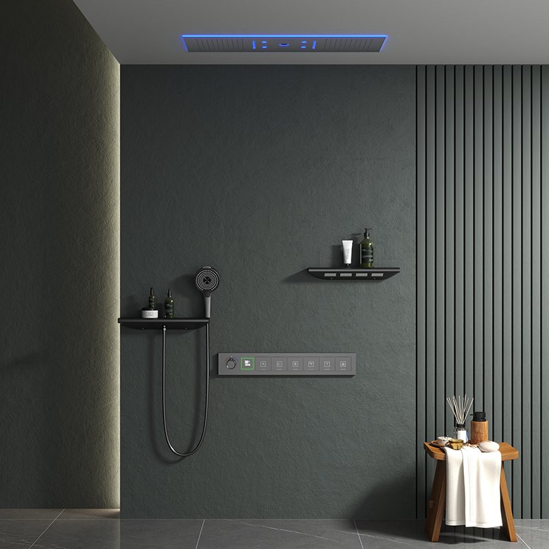 Modern multifunctional thermostatic shower set 30*90cm big size music led rainfall shower with handshower